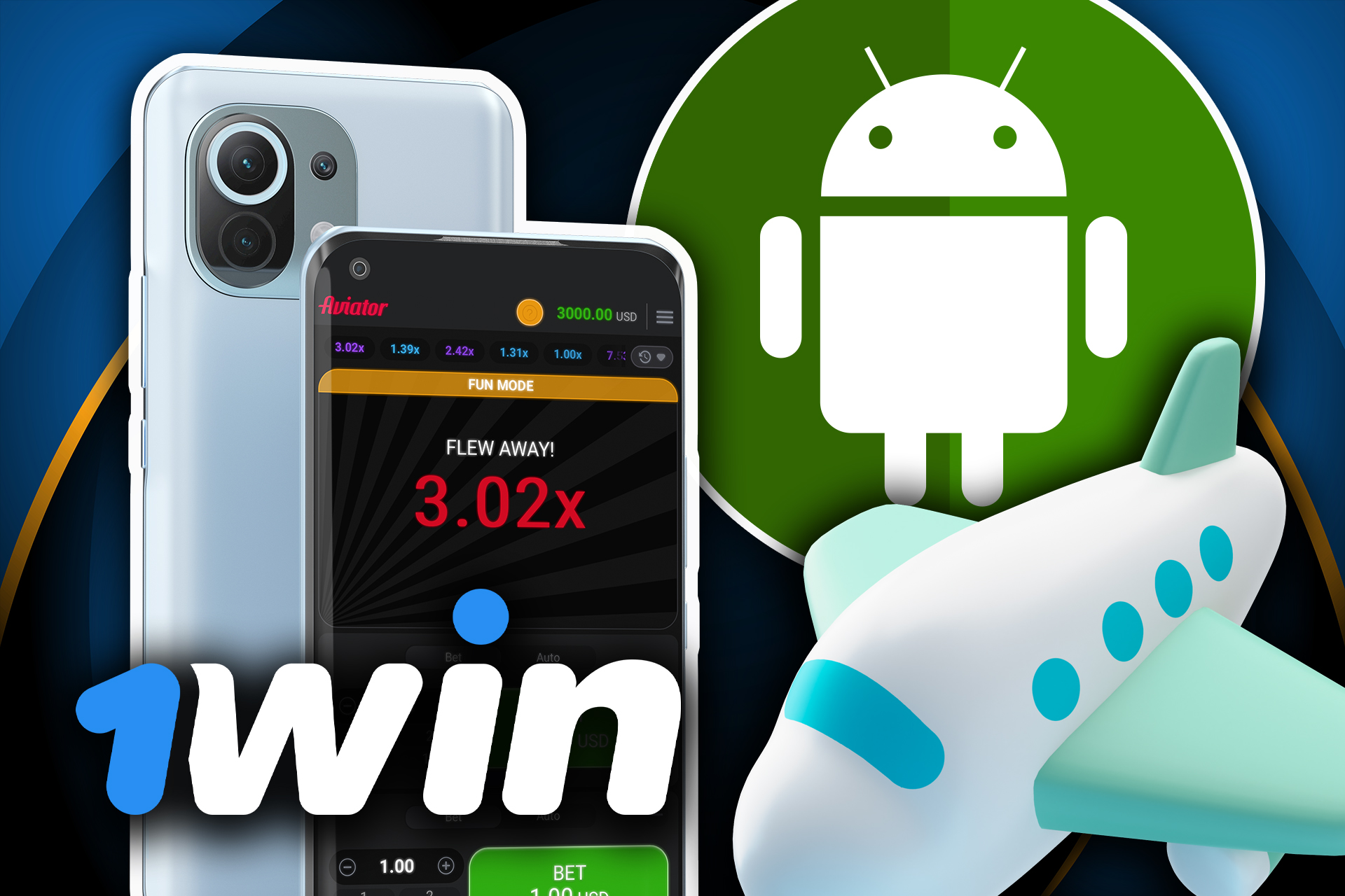 Download the 1win app on Android to play Aviator.