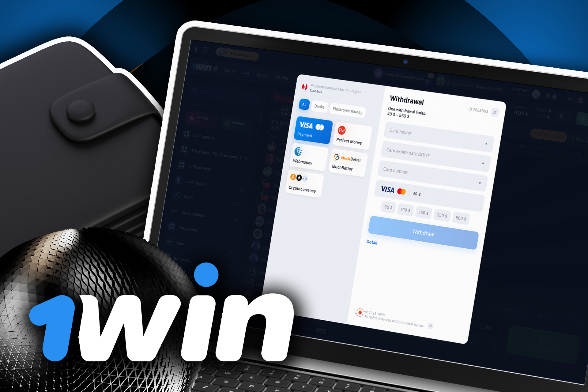 Go to the 1win cashier.