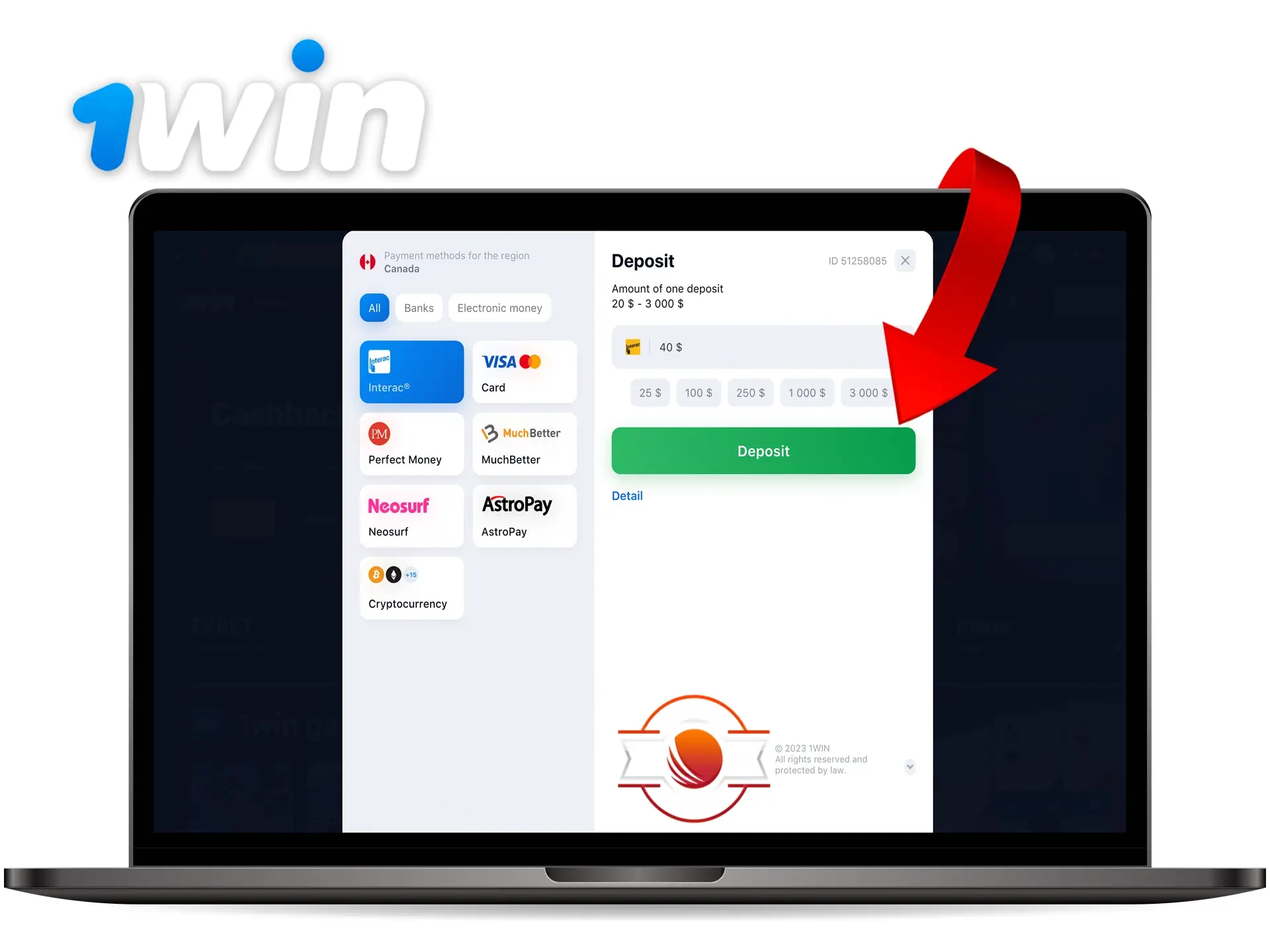 Deposit funds into your account using the method and currency that is most convenient for you.