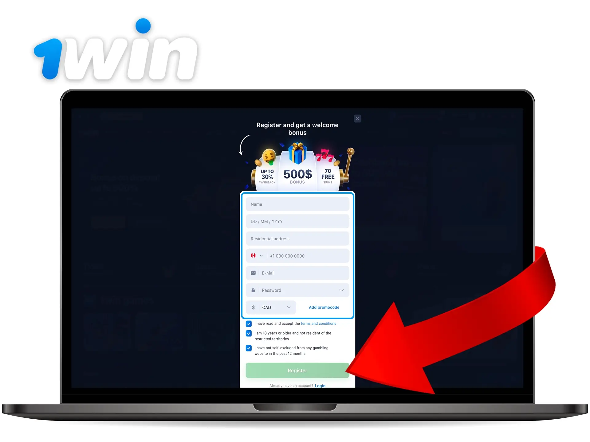 Register your personal account on the official 1Win website.