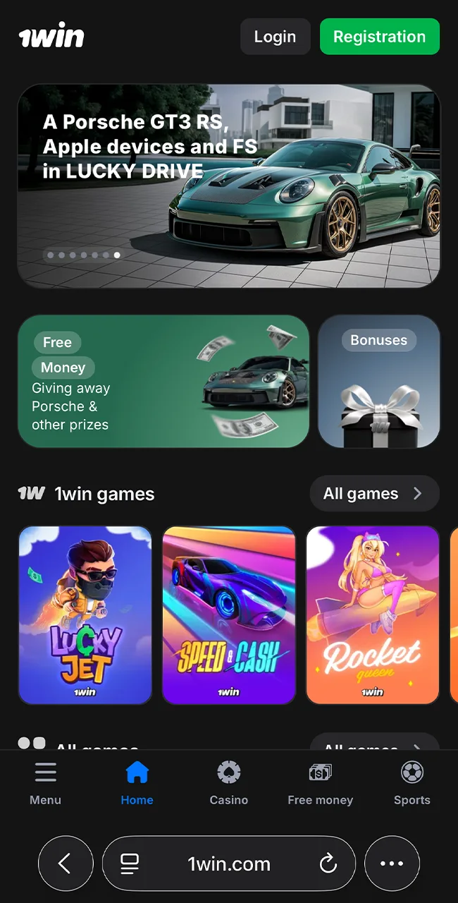 Open the official 1win website in Safari.