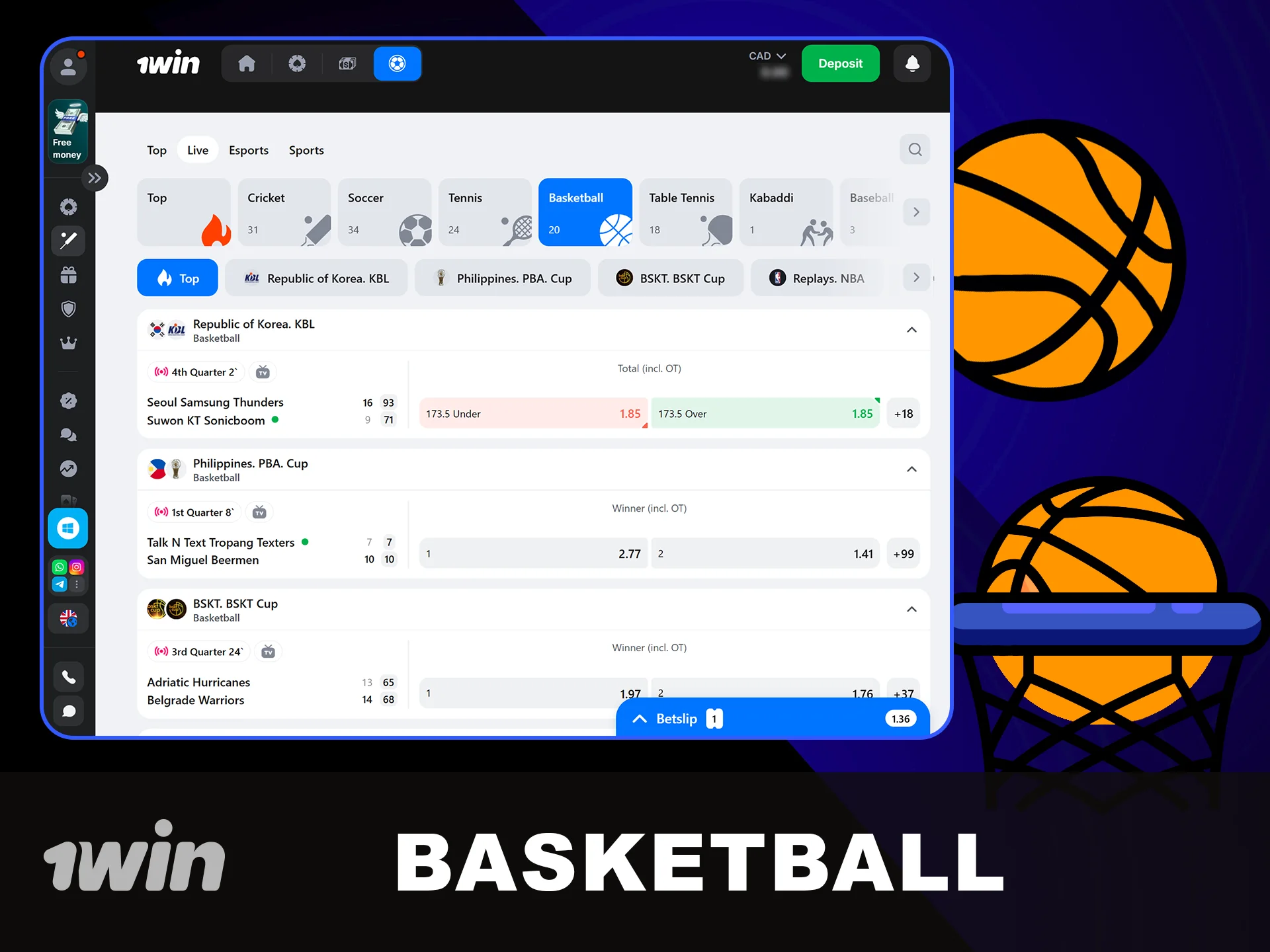 Bet on Basketball games with 1win now.