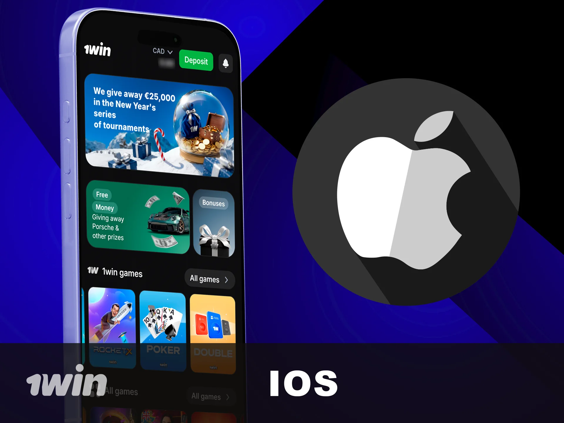 Install the 1win app on iOS Devices.