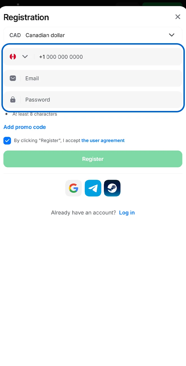 Enter your details for 1win registration accurately.