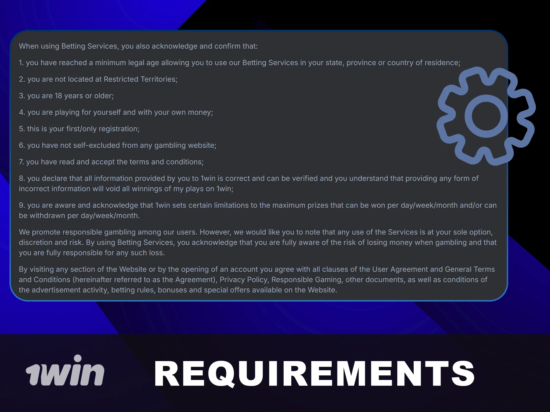 Check Requirements for Registration at 1win now.